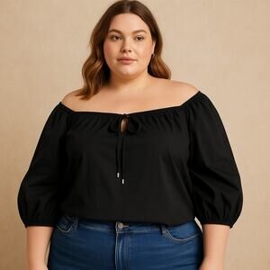 Elizabeth & James Milkmaid Womens Top 2XL Off Shoulder Romantic Puff Sleeve Boho